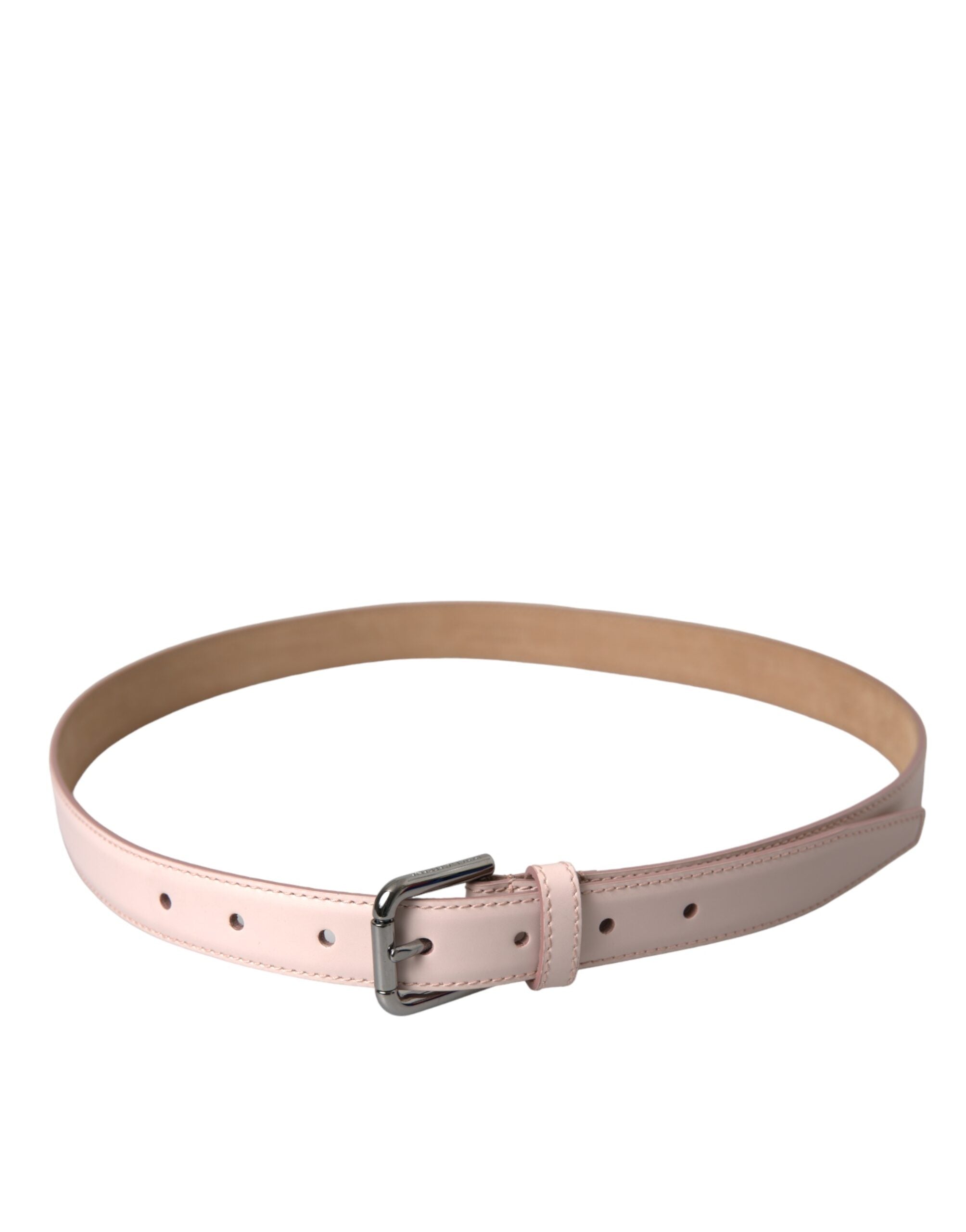 Dolce &amp; Gabbana Light Pink Leather Silver Metal Buckle Belt