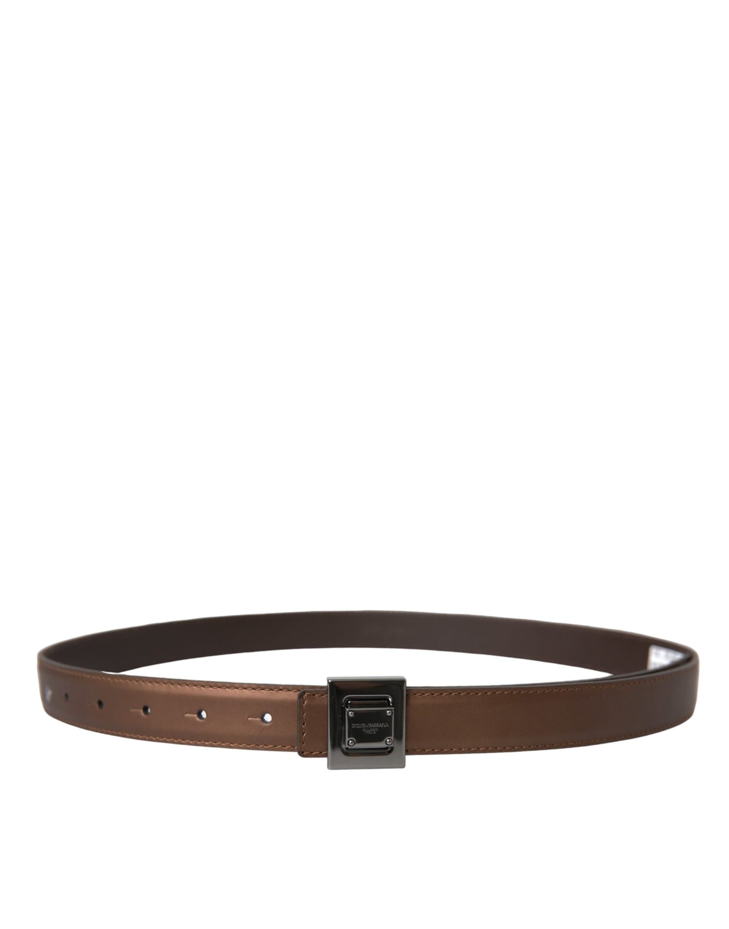 Dolce &amp; Gabbana Bronze Leather Square Metal Buckle Belt