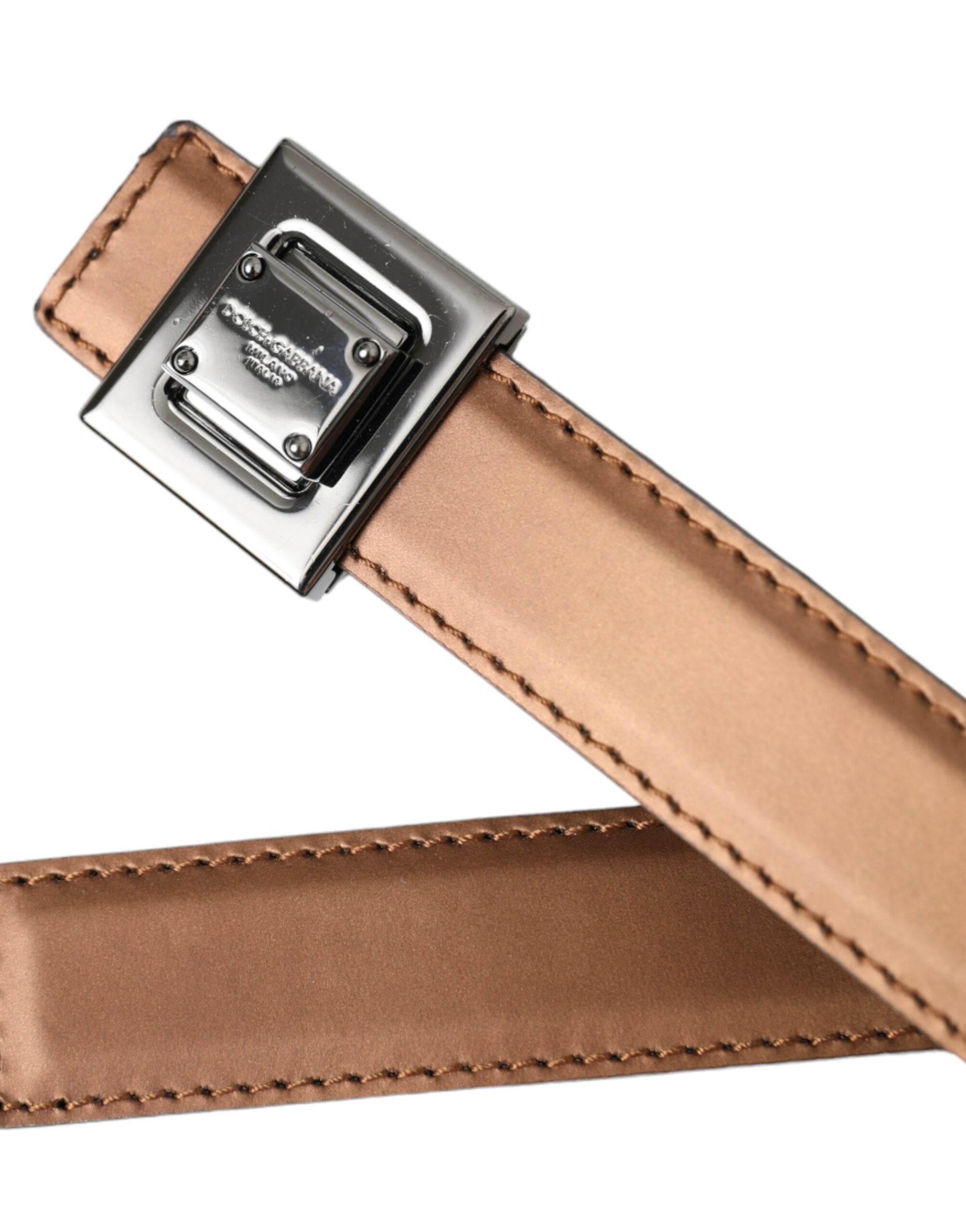 Dolce &amp; Gabbana Bronze Leather Square Metal Buckle Belt