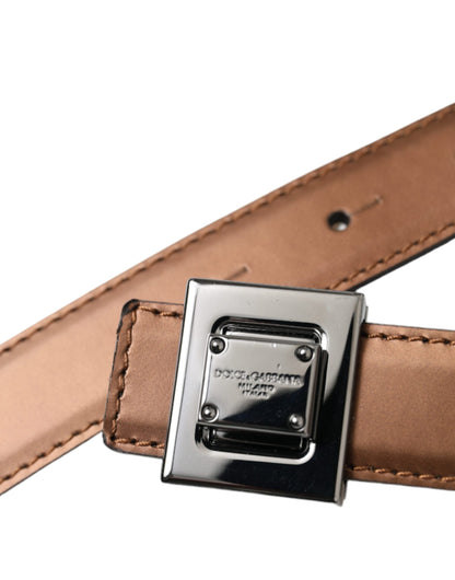 Dolce &amp; Gabbana Bronze Leather Square Metal Buckle Belt