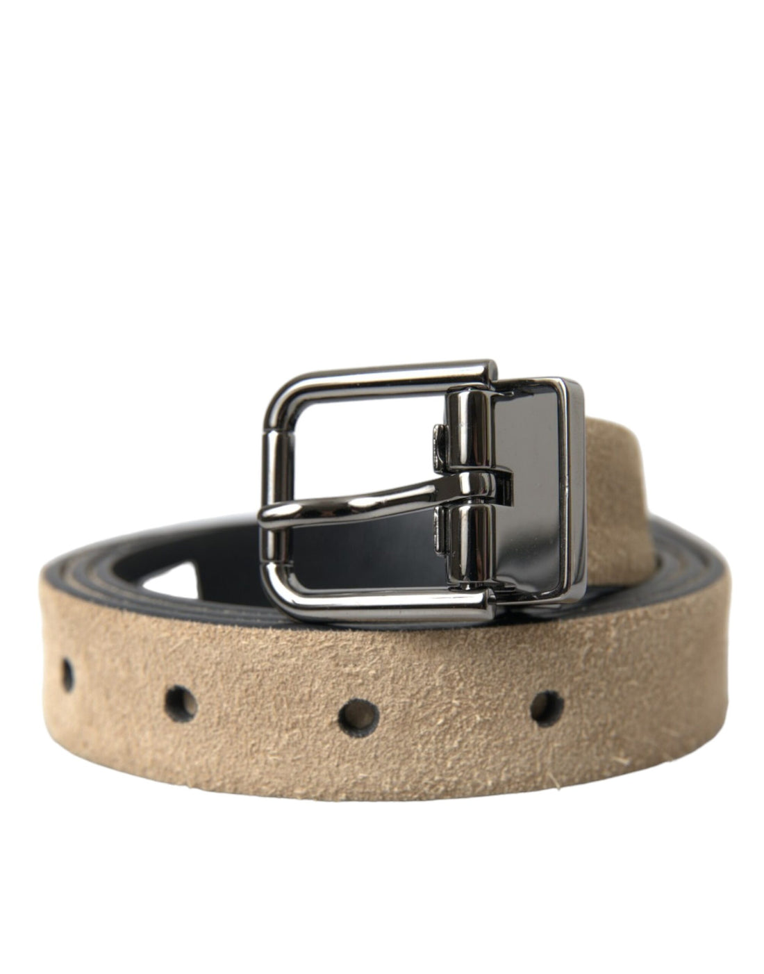 Dolce &amp; Gabbana Beige Suede Leather Silver Metal Buckle Belt