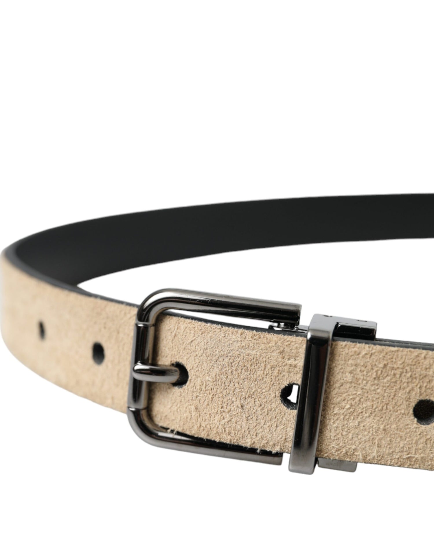 Dolce &amp; Gabbana Beige Suede Leather Silver Metal Buckle Belt