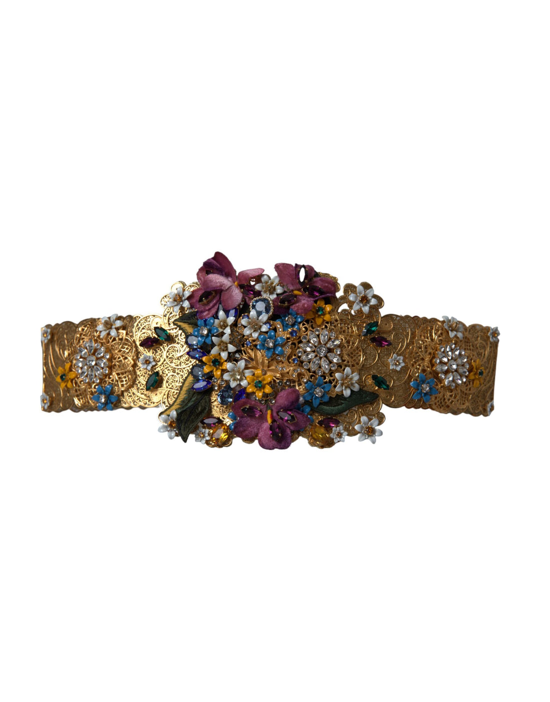 Dolce &amp; Gabbana Multicolor Embellished Floral Crystal Wide Waist Belt