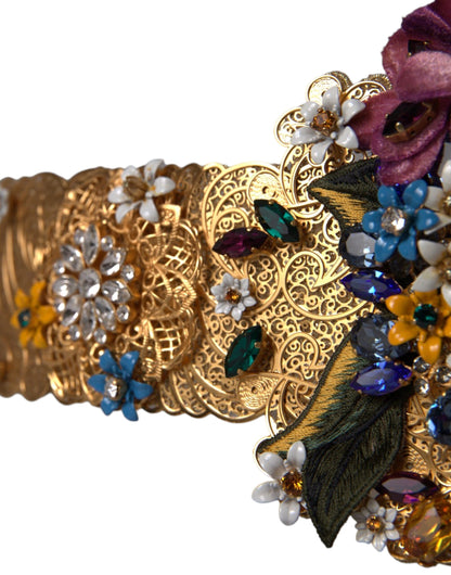 Dolce &amp; Gabbana Multicolor Embellished Floral Crystal Wide Waist Belt