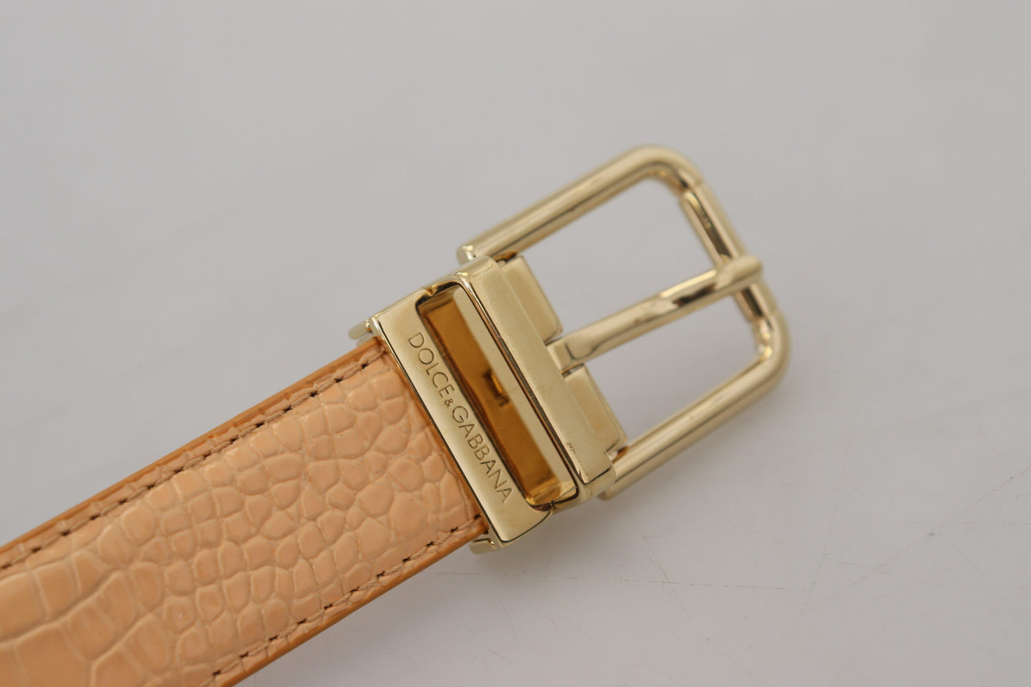 Dolce &amp; Gabbana Beige Exotic Leather Gold Metal Buckle Belt