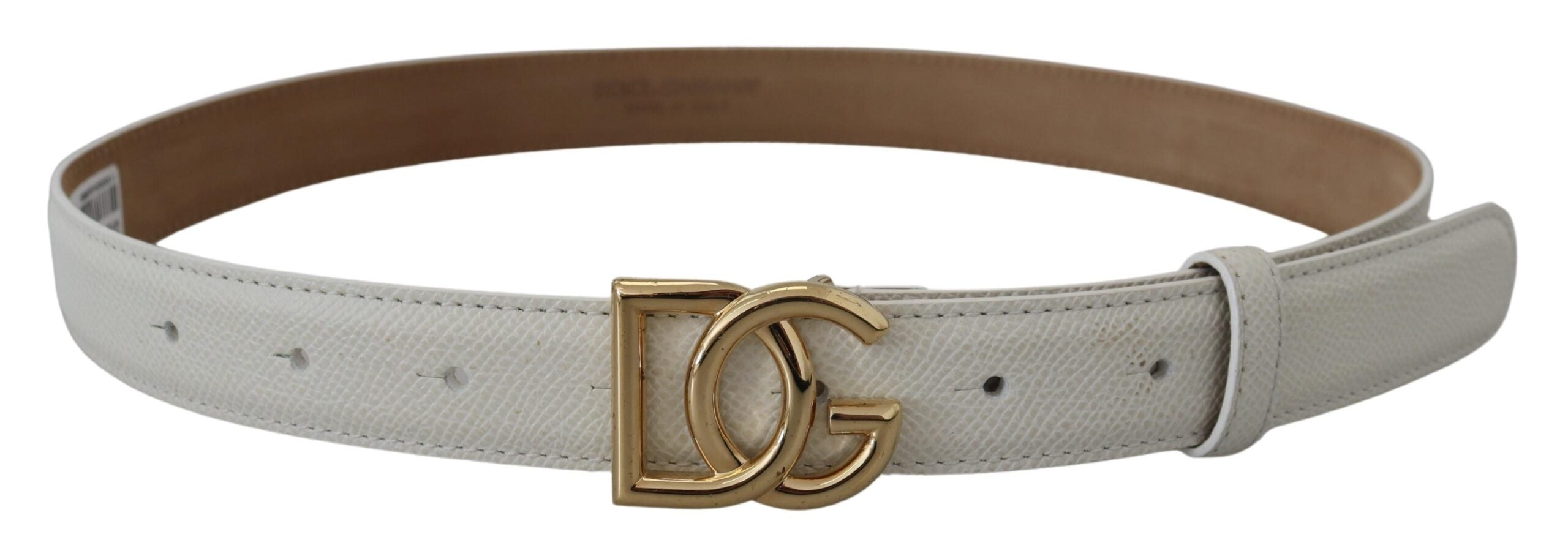 Dolce &amp; Gabbana White Leather Gold DG Logo Buckle Belt Women