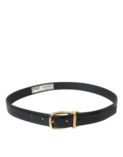 Dolce &amp; Gabbana Black Calf Leather Gold Metal Buckle Belt