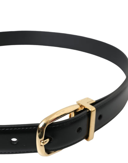 Dolce &amp; Gabbana Black Calf Leather Gold Metal Buckle Belt