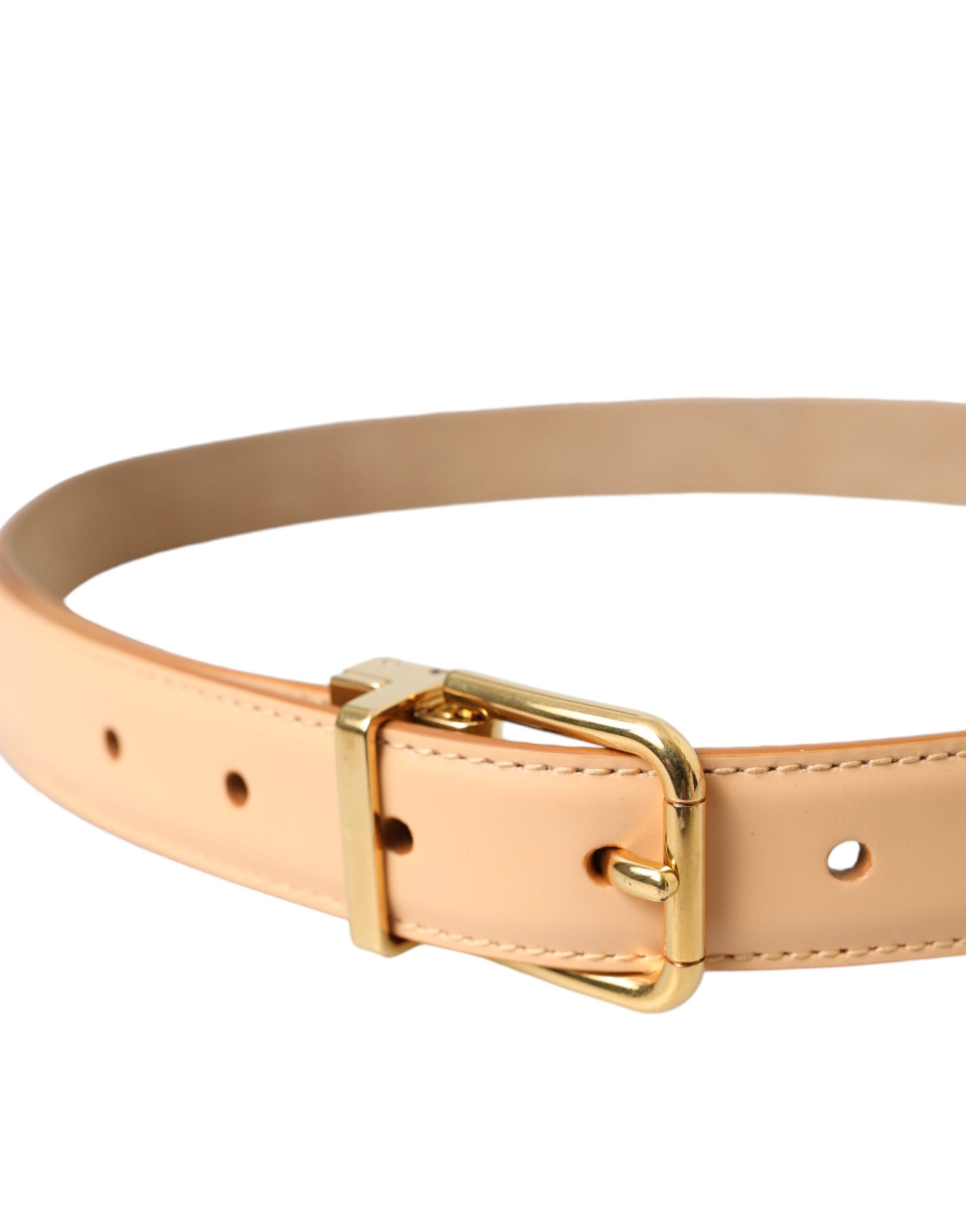 Dolce &amp; Gabbana Beige Calfskin Leather Gold Metal Buckle Belt