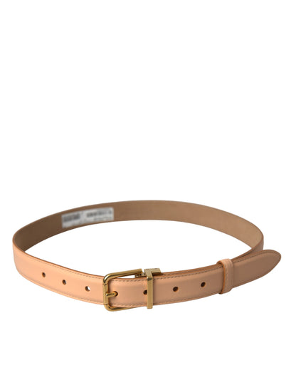 Dolce &amp; Gabbana Beige Calfskin Leather Gold Metal Buckle Belt