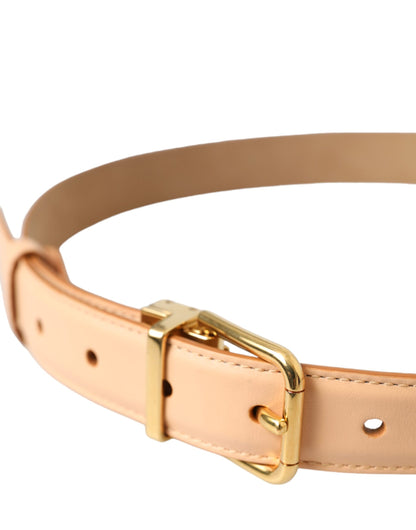 Dolce &amp; Gabbana Beige Calfskin Leather Gold Metal Buckle Belt