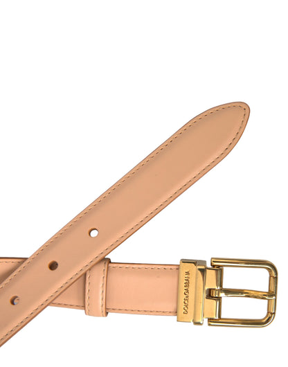 Dolce &amp; Gabbana Beige Calfskin Leather Gold Metal Buckle Belt