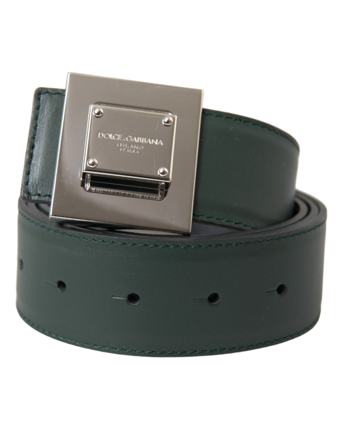 Dolce &amp; Gabbana Green Calf Leather Square Metal Buckle Belt