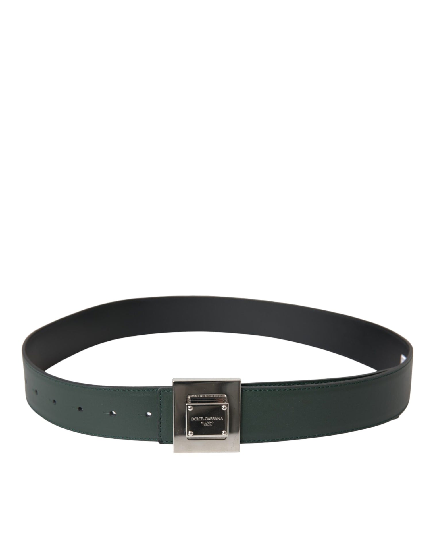 Dolce &amp; Gabbana Green Calf Leather Square Metal Buckle Belt