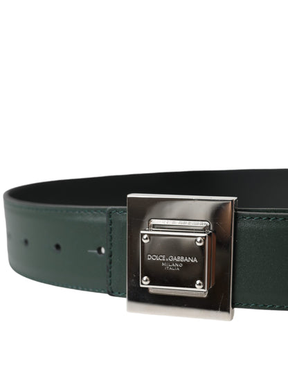 Dolce &amp; Gabbana Green Calf Leather Square Metal Buckle Belt