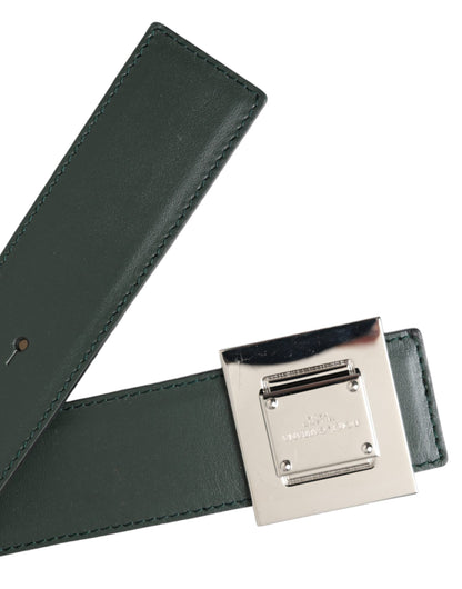 Dolce &amp; Gabbana Green Calf Leather Square Metal Buckle Belt