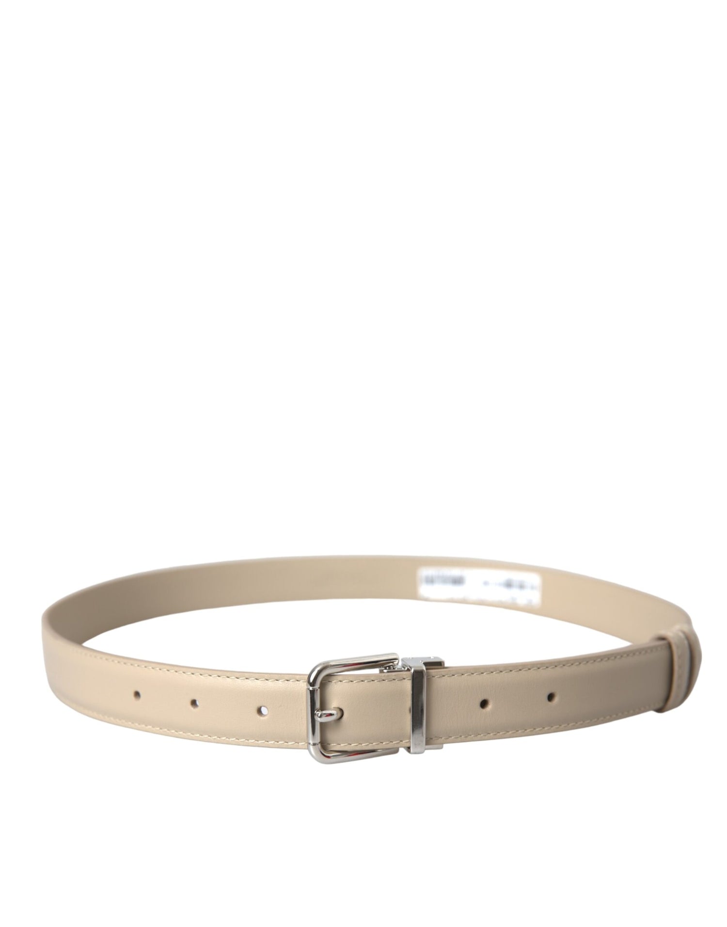 Dolce &amp; Gabbana Beige Calfskin Leather Silver Metal Buckle Belt