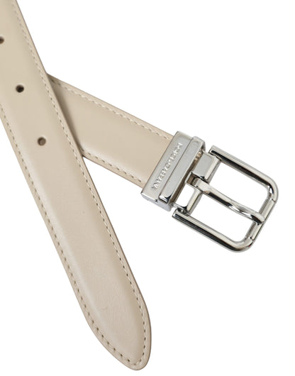 Dolce &amp; Gabbana Beige Calfskin Leather Silver Metal Buckle Belt