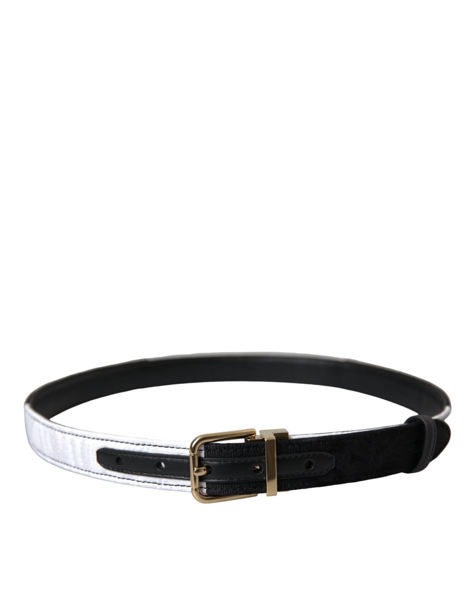 Dolce &amp; Gabbana Black White Patchwork Gold Metal Buckle Belt