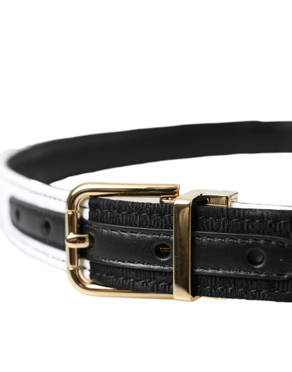 Dolce &amp; Gabbana Black White Patchwork Gold Metal Buckle Belt