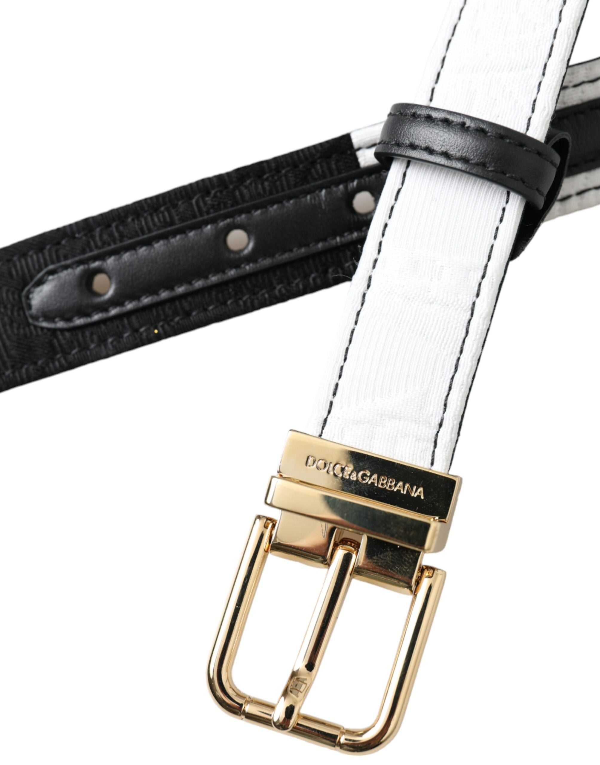 Dolce &amp; Gabbana Black White Patchwork Gold Metal Buckle Belt