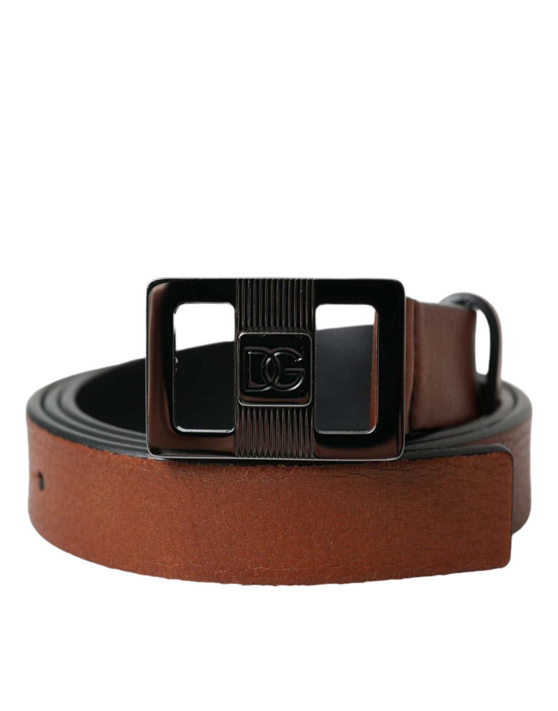 Dolce &amp; Gabbana Dark Brown Leather Square Metal Buckle Belt