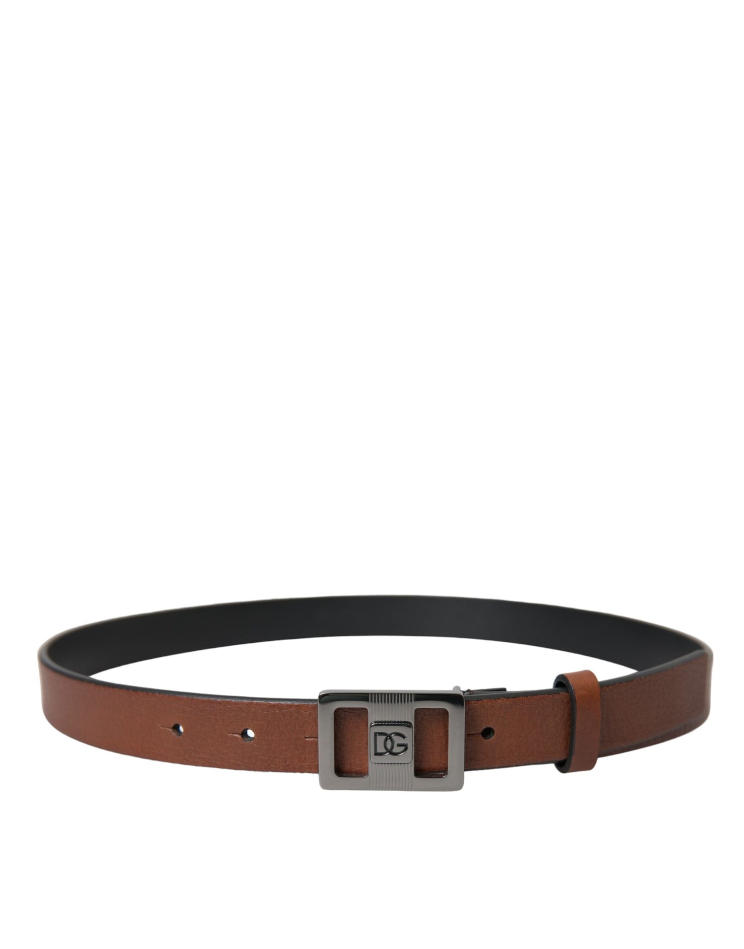 Dolce &amp; Gabbana Dark Brown Leather Square Metal Buckle Belt