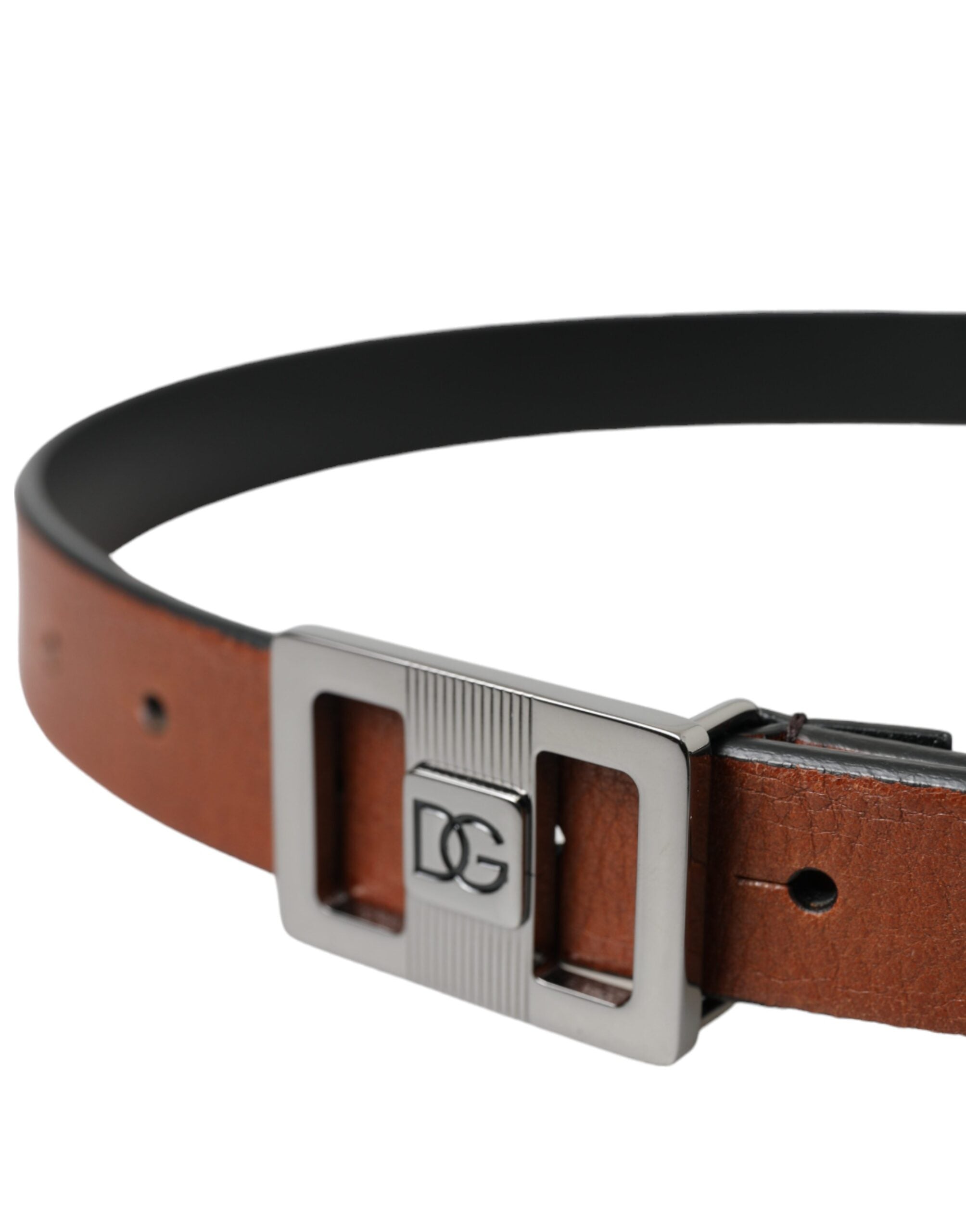 Dolce &amp; Gabbana Dark Brown Leather Square Metal Buckle Belt