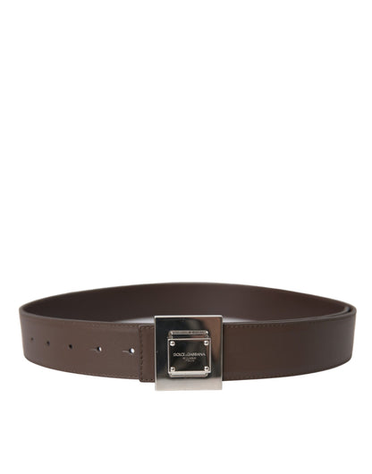 Dolce &amp; Gabbana Brown Calf Leather Square Metal Buckle Belt