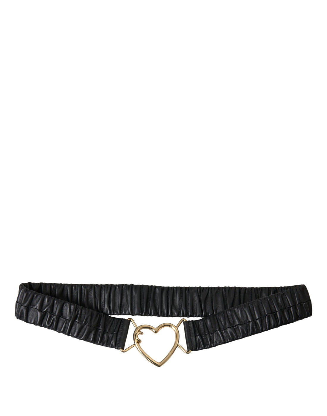 Dolce &amp; Gabbana Black Leather Gold Heart Metal Buckle Belt