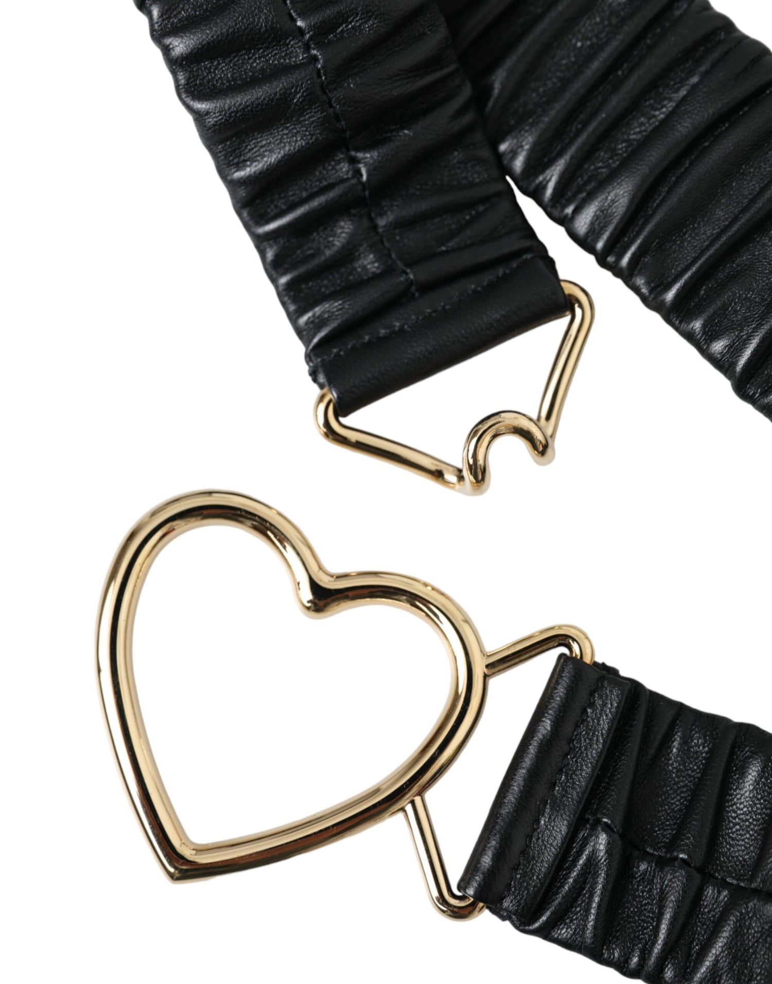 Dolce &amp; Gabbana Black Leather Gold Heart Metal Buckle Belt