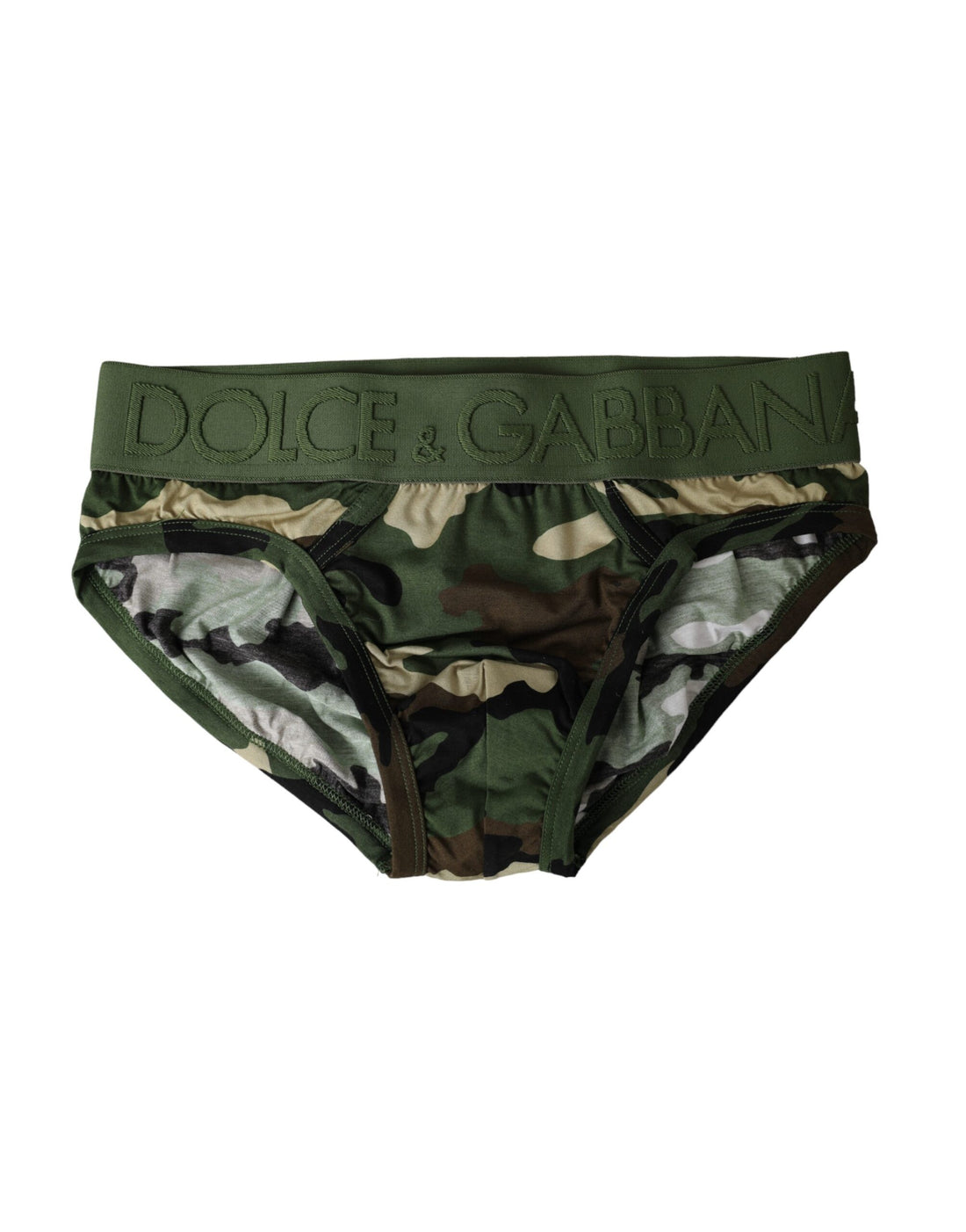 Dolce &amp; Gabbana Green Camouflage Logo Cotton Mid Slip Underwear