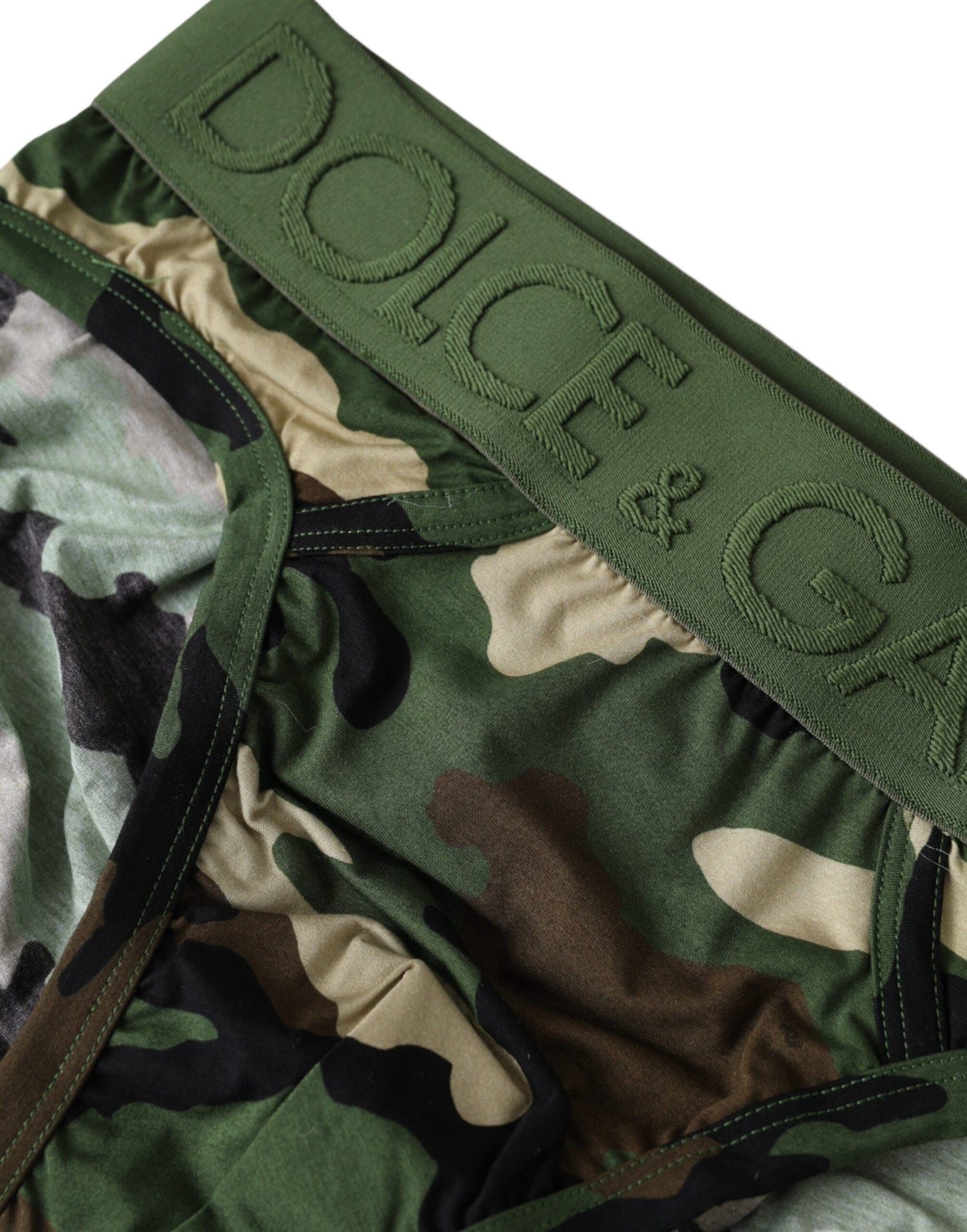 Dolce &amp; Gabbana Green Camouflage Logo Cotton Mid Slip Underwear