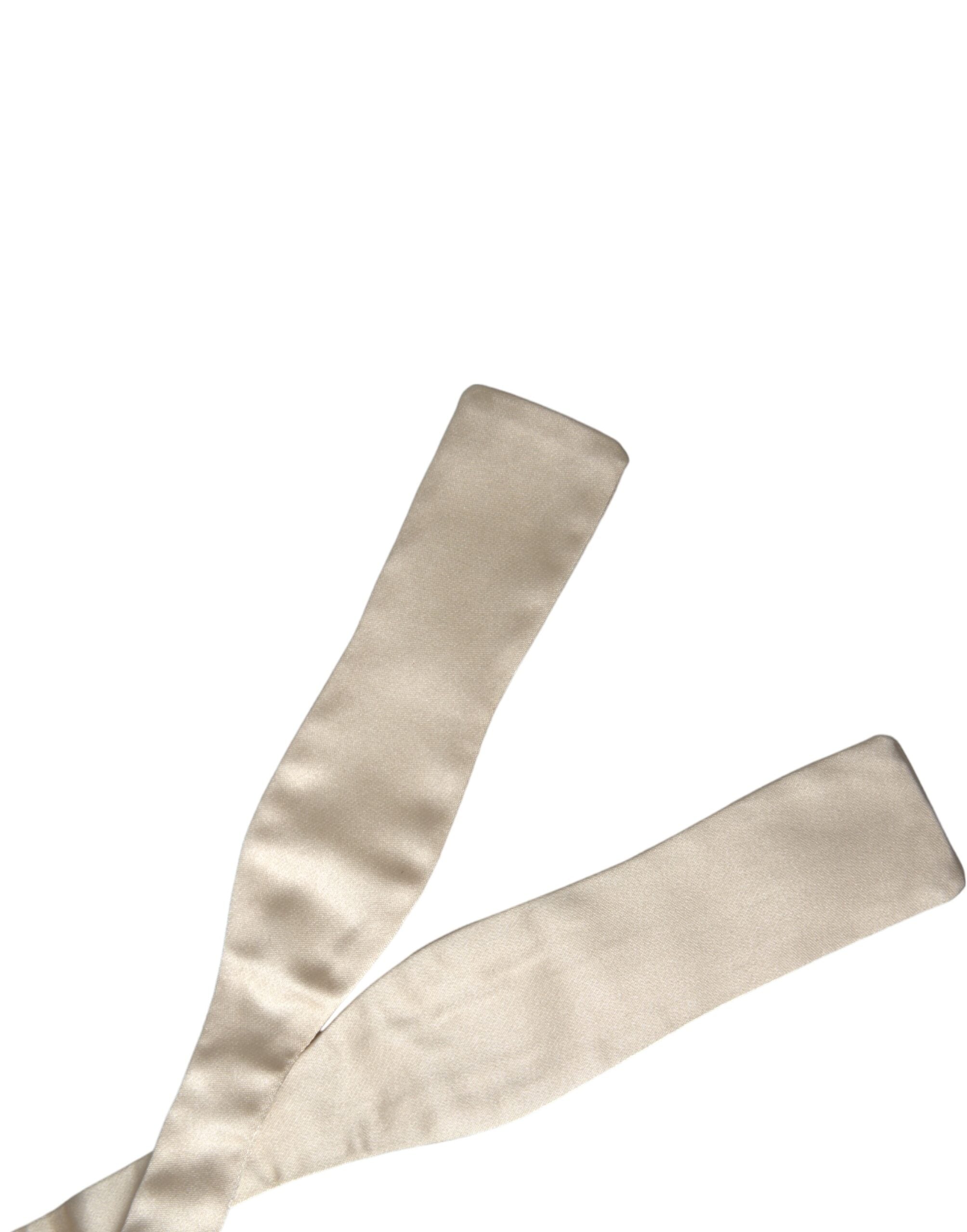 Dolce &amp; Gabbana Beige Silk Slim Skinny Necktie Men Bow Tie