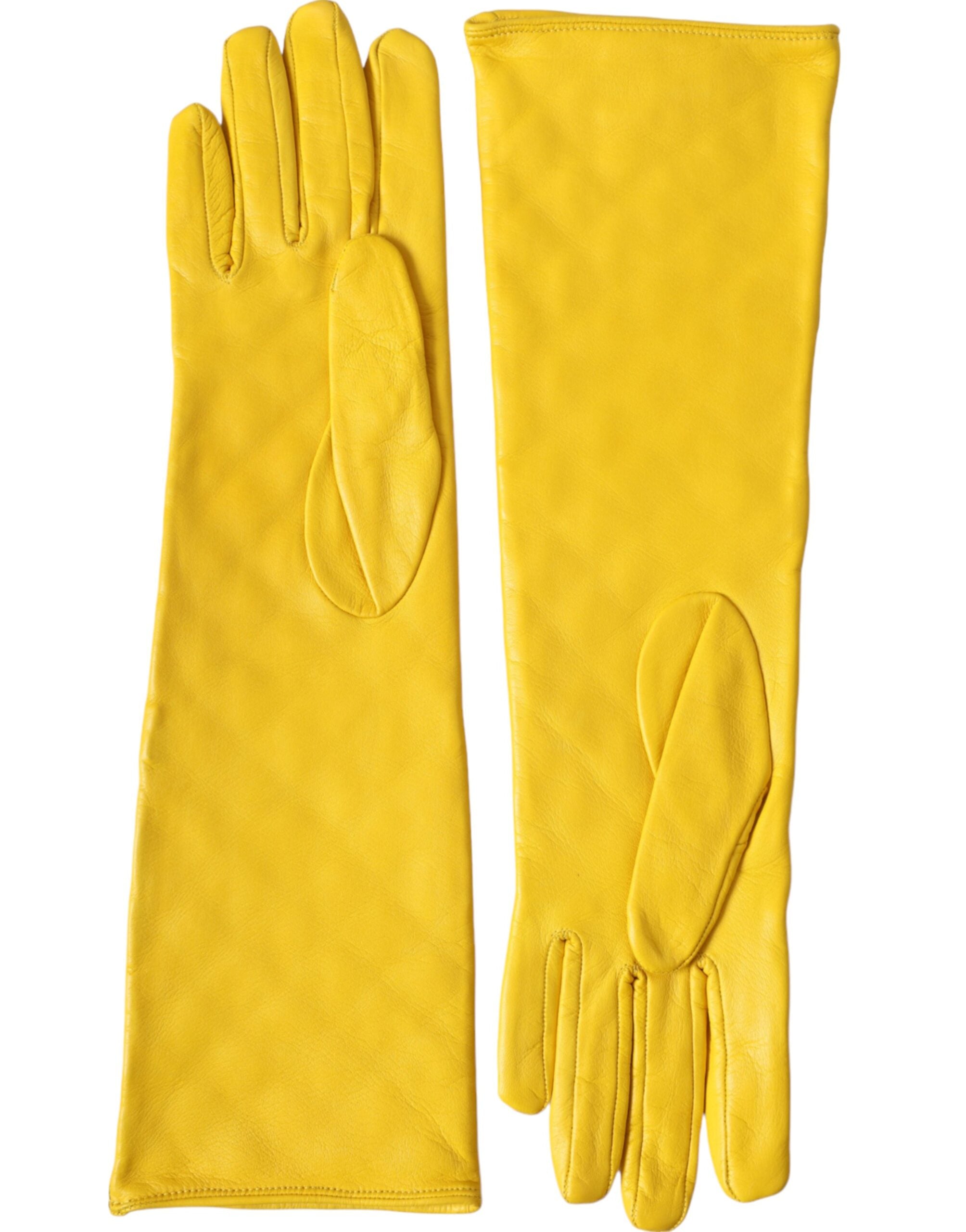 Dolce &amp; Gabbana Gold Leather Quilted Mid Arm Length Gloves