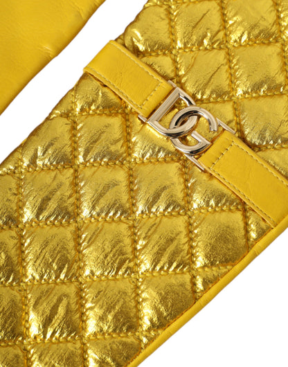 Dolce &amp; Gabbana Gold Leather Quilted Mid Arm Length Gloves