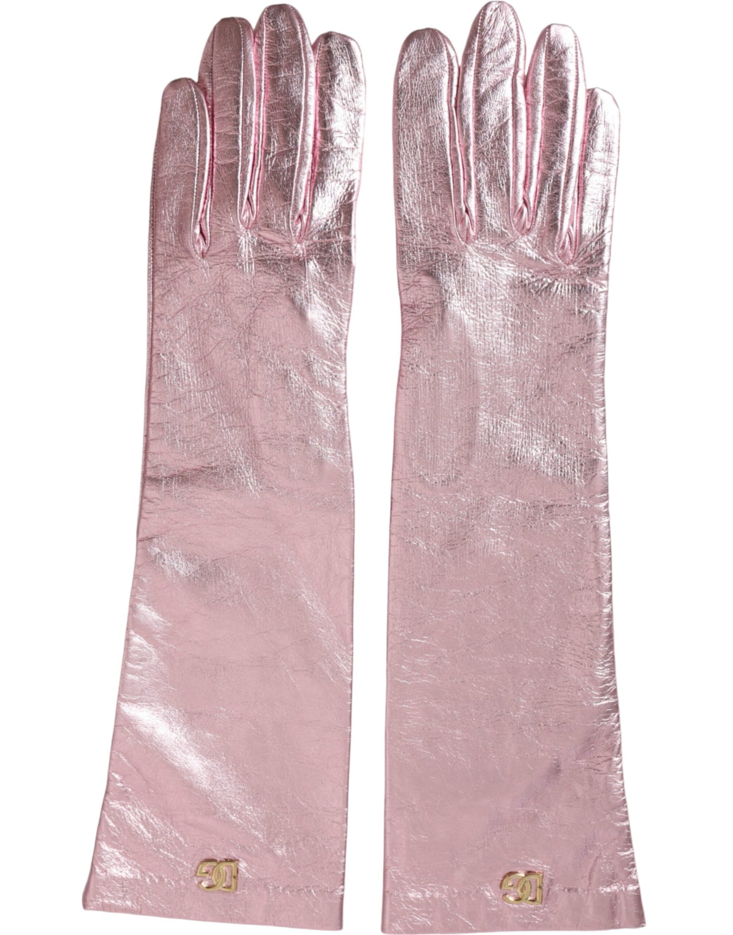 Dolce &amp; Gabbana Pink Laminated Logo Mid Arm Length Gloves