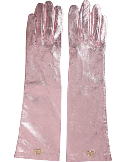 Dolce &amp; Gabbana Pink Laminated Logo Mid Arm Length Gloves