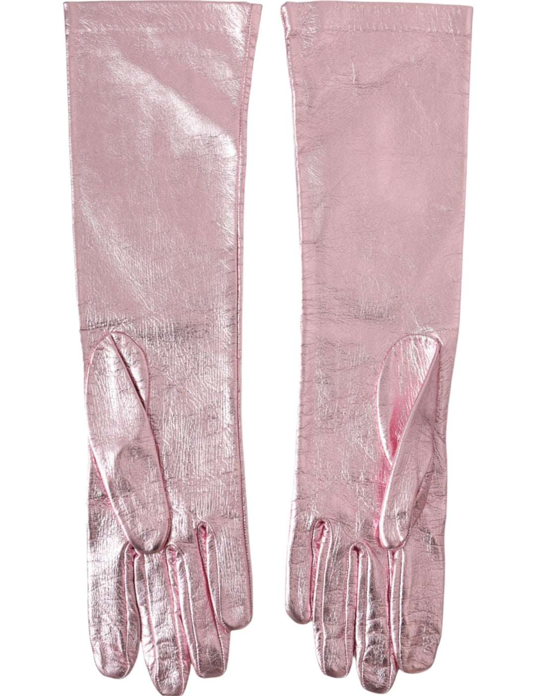 Dolce &amp; Gabbana Pink Laminated Logo Mid Arm Length Gloves