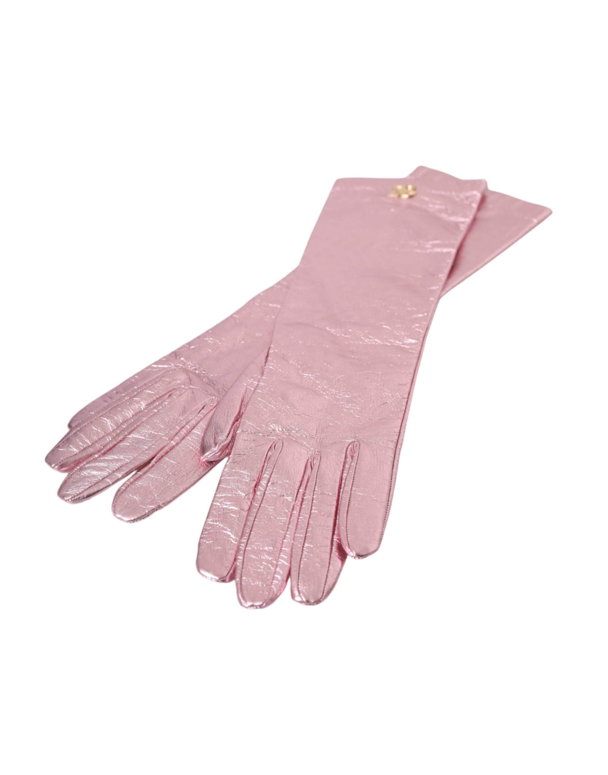 Dolce &amp; Gabbana Pink Laminated Logo Mid Arm Length Gloves