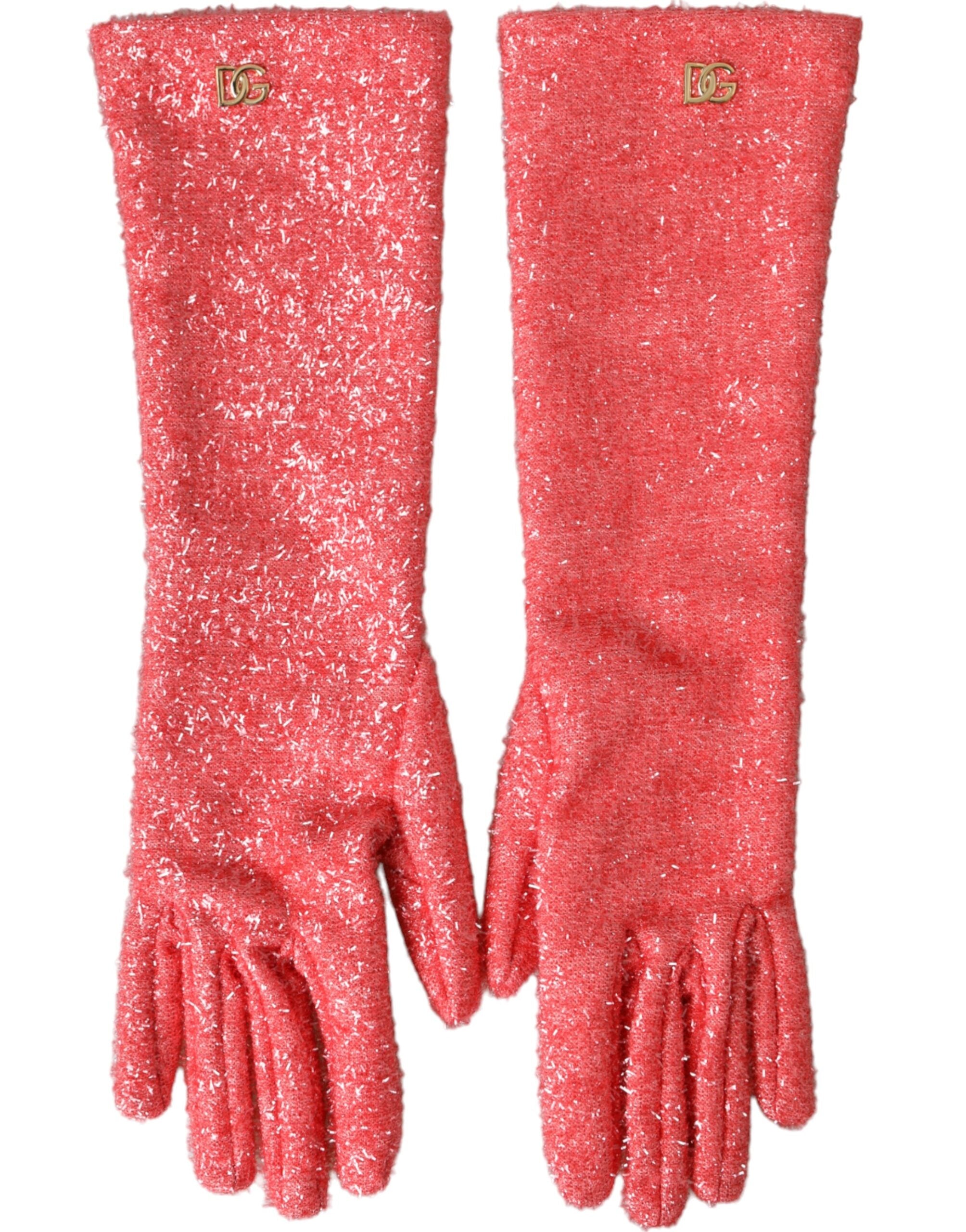 Dolce &amp; Gabbana Pink Lurex Fantasia Mid Arm Length Gloves