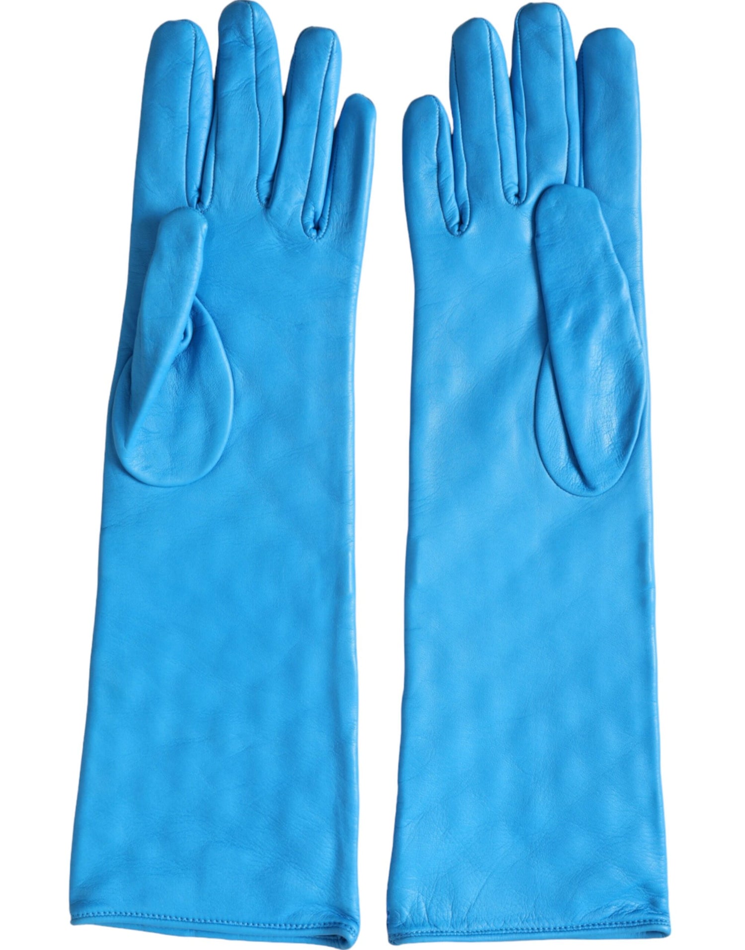 Dolce &amp; Gabbana Blue Leather Quilted Mid Arm Length Gloves