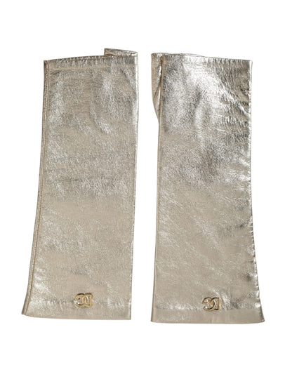 Dolce &amp; Gabbana Silver Laminated Logo Finger Less Gloves