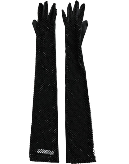 Dolce &amp; Gabbana Women Black Mesh Net Elbow Length Gloves