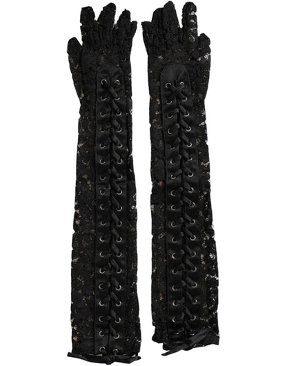 Dolce &amp; Gabbana Black Taormina Lace Elbow Length Gloves