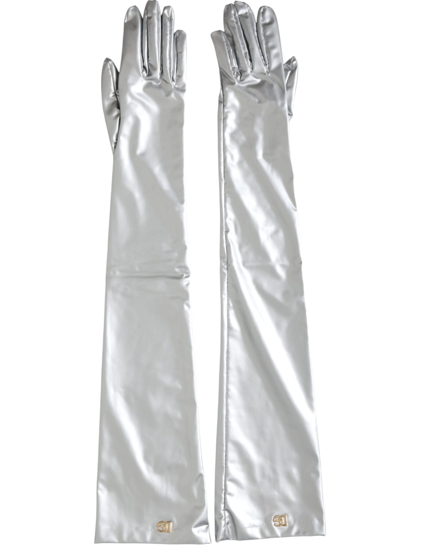 Dolce &amp; Gabbana Silver Spandex Logo Elbow Length Gloves