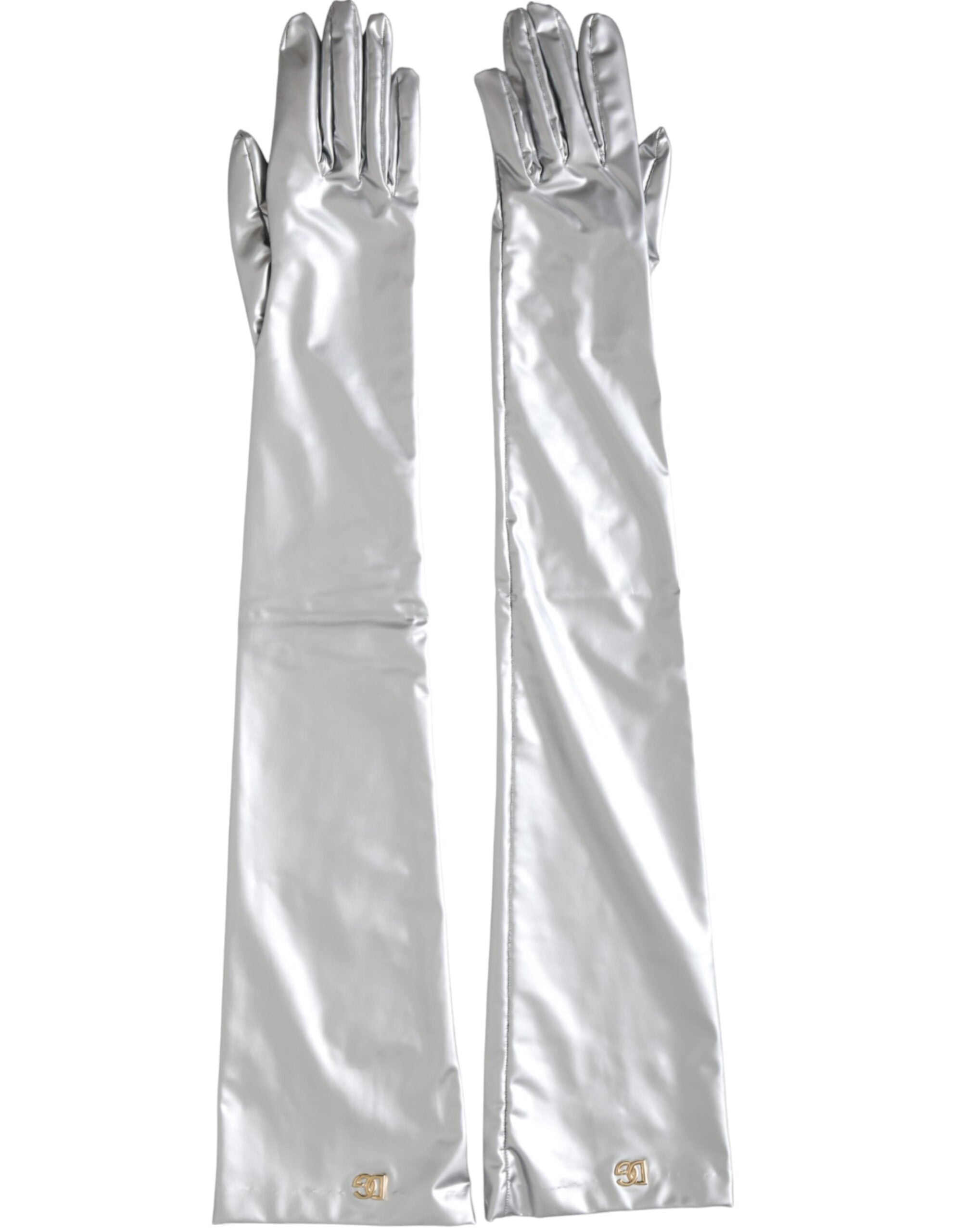 Dolce &amp; Gabbana Silver Spandex Logo Elbow Length Gloves