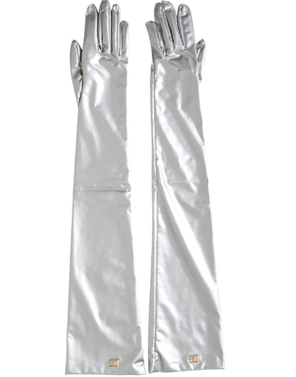 Dolce &amp; Gabbana Silver Spandex Logo Elbow Length Gloves