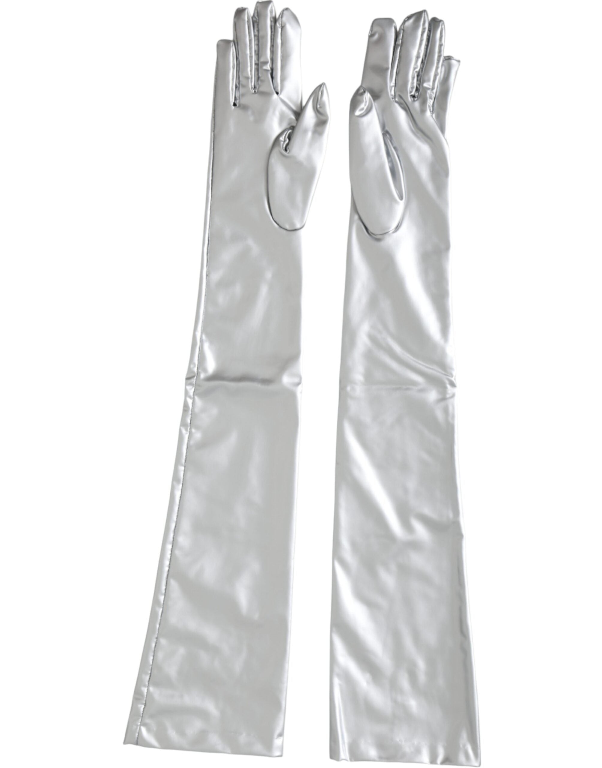 Dolce &amp; Gabbana Silver Spandex Logo Elbow Length Gloves