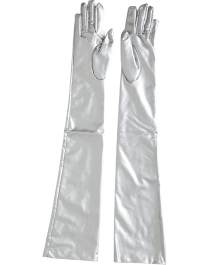 Dolce &amp; Gabbana Silver Spandex Logo Elbow Length Gloves